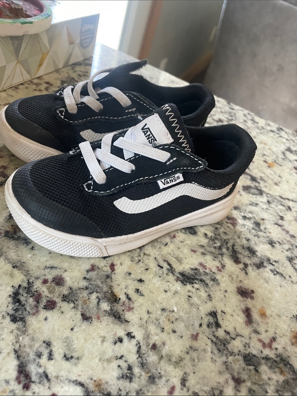 Vans Kids Black and White Low-Top Skate Shoes